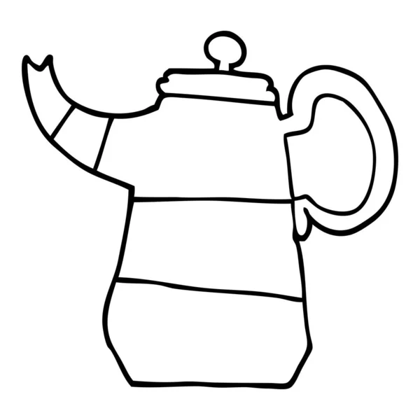 Lijntekening Cartoon Koffie Pot — Stockvector