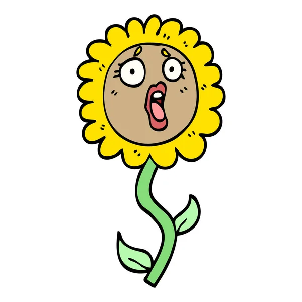 Hand Drawn Doodle Style Cartoon Shocked Sunflower — Stock Vector