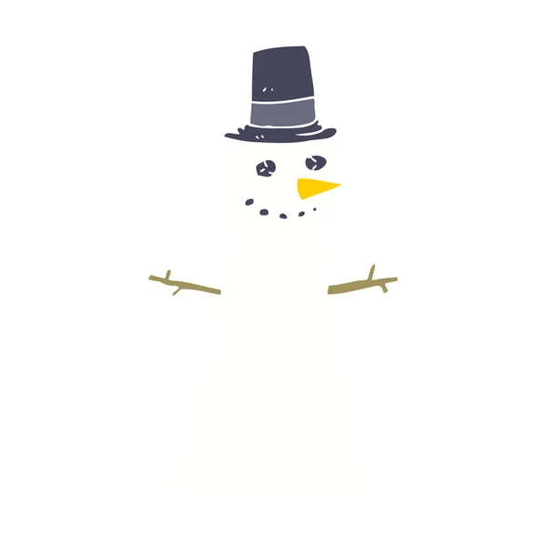 Плоская Цветная Иллюстрация Снеговика Цилиндре — стоковый вектор