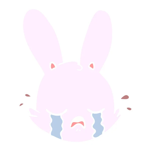Platt Färg Stil Tecknad Gråtande Bunny Ansikte — Stock vektor