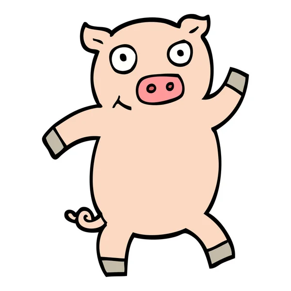 Dessin Main Style Doodle Dessin Animé Danse Cochon — Image vectorielle