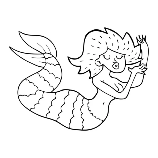 Línea Dibujo Dibujos Animados Mujer Sirena — Archivo Imágenes Vectoriales