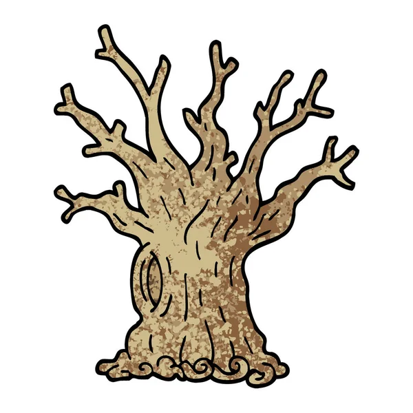 Grunge Texturierte Illustration Cartoon Baum — Stockvektor