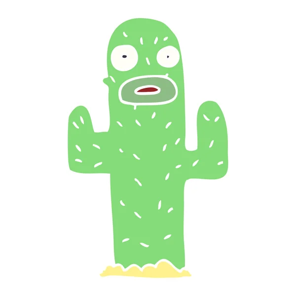 Cartoon Doodle Kaktus Flaches Symbol Isoliert Auf Weißem Hintergrund Vektor — Stockvektor
