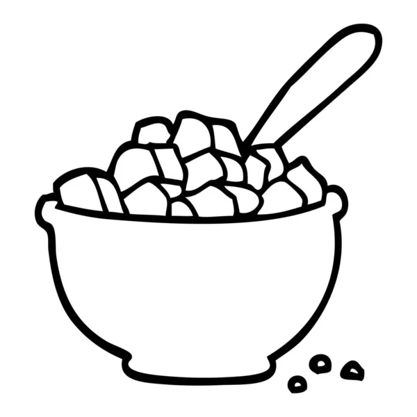 Linea Disegno Fumetto Ciotola Cereali — Vettoriale Stock