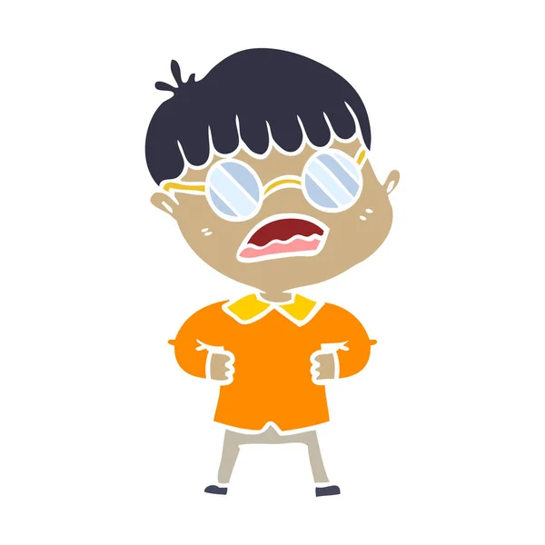 Chico Dibujos Animados Estilo Color Plano Con Gafas — Vector de stock