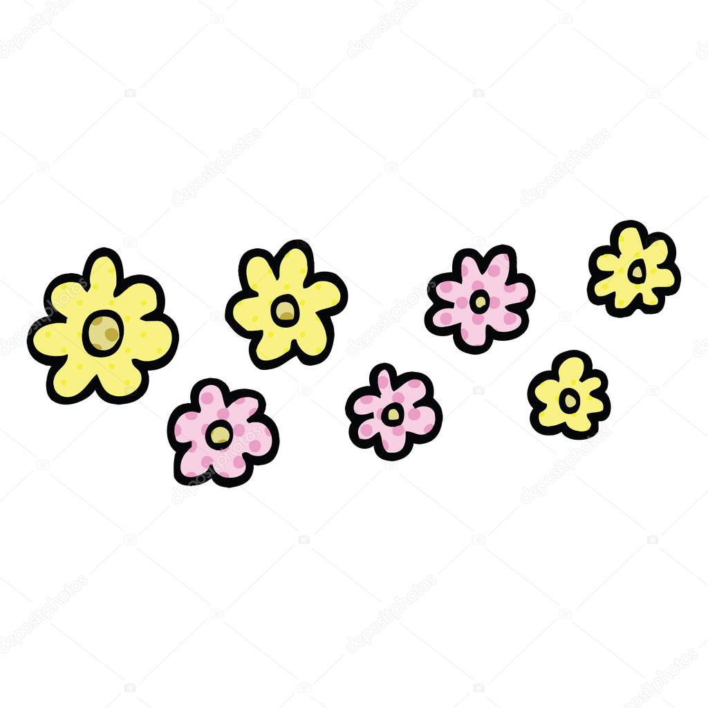 Cómic Estilo Dibujos Animados Flores Decorativas Vector de Stock
