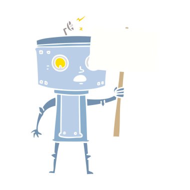 düz renk tarzı çizgi film robot boş işareti ile