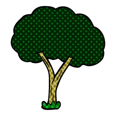 çizgi film doodle çiçek açan ağaç