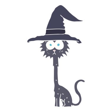 Cadılar Bayramı kedi düz renkli çizimi