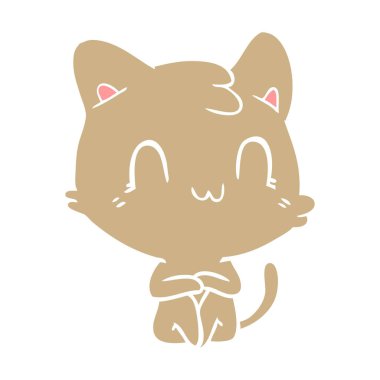 düz renk stil karikatür mutlu kedi