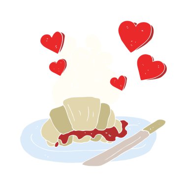 lezzetli breakfast kruvasan düz renkli çizimi