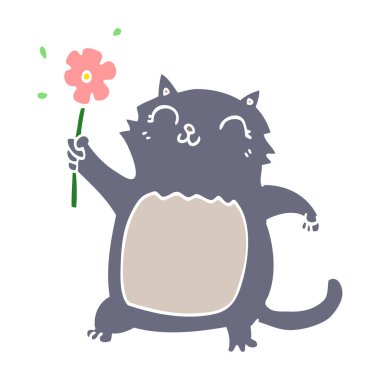 düz renk stil karikatür kedi çiçek