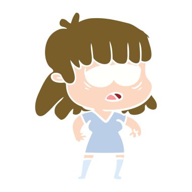 düz renk tarzı çizgi film yorgun kadın