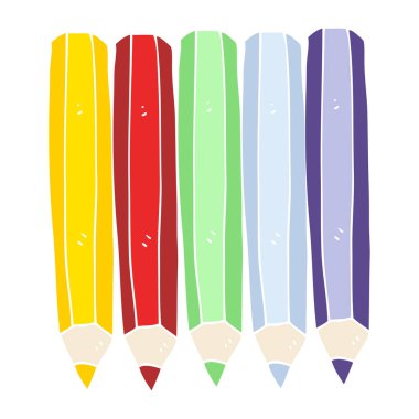 düz renk renkli kalemler, vektör çizim çizimi