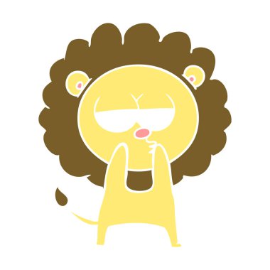 düz renk tarzı çizgi film yorgun aslan