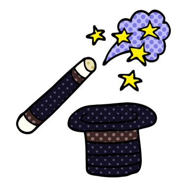 çizgi film doodle büyücüler şapka ve değnek