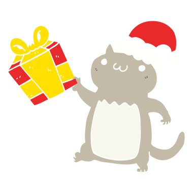 sevimli düz renk stili karikatür Noel kedi