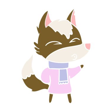 düz renk tarzı çizgi film kurt kış giysileri içinde