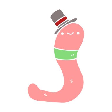 sevimli düz renk tarzı çizgi film solucan