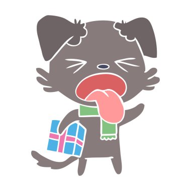 düz renk stil çizgi film köpek Noel hediye ile tiksinti