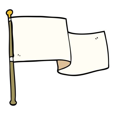 Doodle beyaz bayrak sallayarak çizgi film