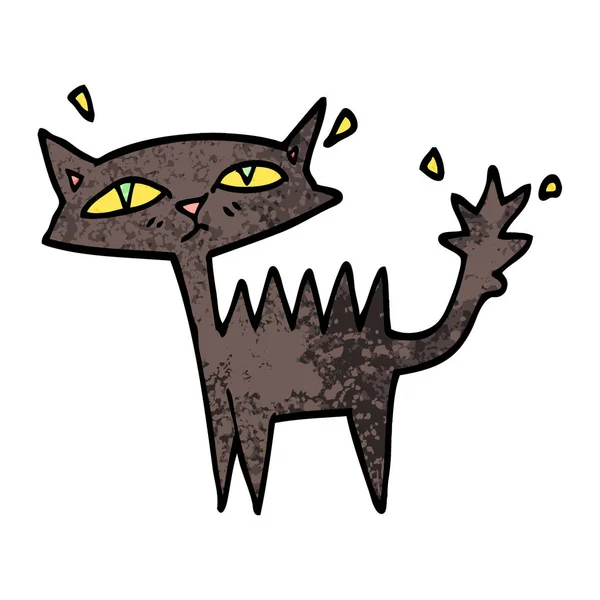 Grunge Texturou Ilustrace Kreslené Halloween Black Cat — Stockový vektor
