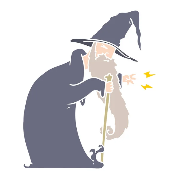 Flat Color Style Cartoon Wizard — Stock Vector