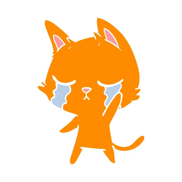 Crying Flat Color Style Cartoon Cat — Stock Vector