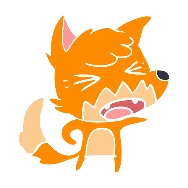 Wütend Flache Farbe Stil Cartoon Fox — Stockvektor