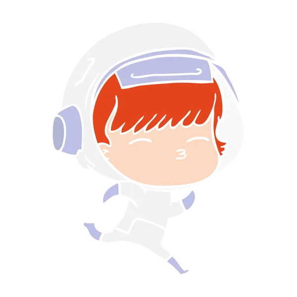 Estilo Cor Plana Desenhos Animados Correndo Astronauta —  Vetores de Stock