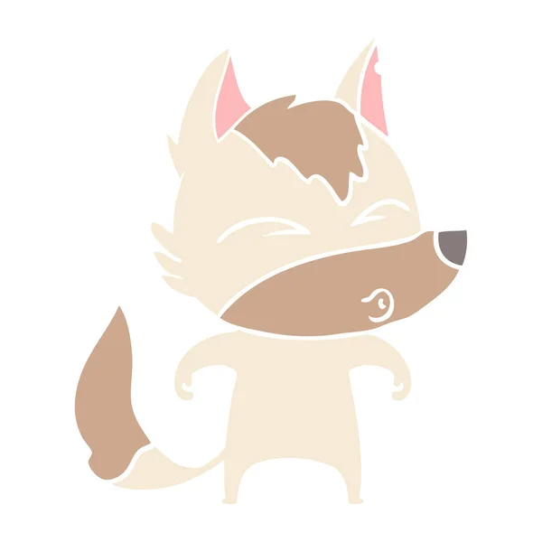 Egale Kleur Stijl Cartoon Wolf Fluiten — Stockvector