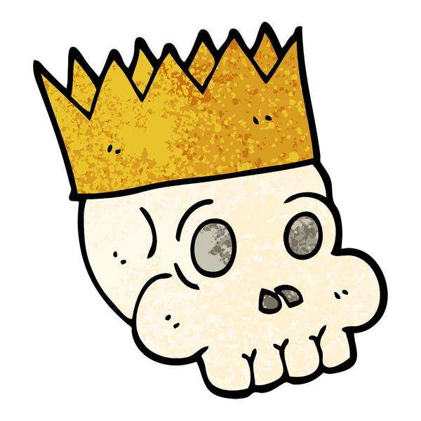 Grunge Texturizado Ilustração Cartoon Crânio Vestindo Coroa — Vetor de Stock