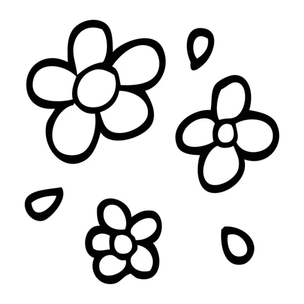 Línea Dibujo Dibujos Animados Flores Decorativas — Vector de stock