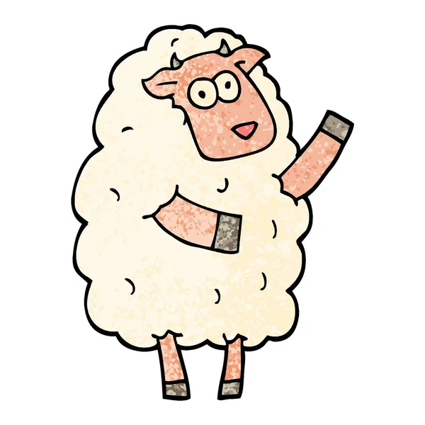 Grunge Textured Illustration Cartoon Sheep — Stock Vector