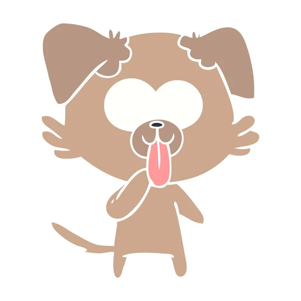 Egale Kleur Stijl Cartoon Hond Met Tong Uitsteekt — Stockvector
