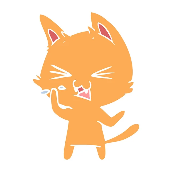 Flache Farbe Stil Cartoon Katze Fauchen — Stockvektor