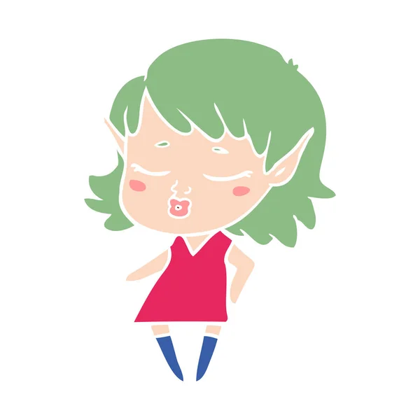 Pretty Flat Color Style Cartoon Elf Girl — Stock Vector