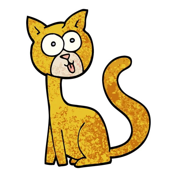 Lustige Grunge Texturierte Illustration Karikatur Katze — Stockvektor