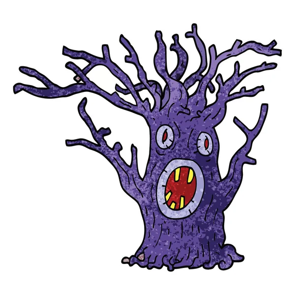 Dessin Animé Gribouille Arbre Effrayant — Image vectorielle