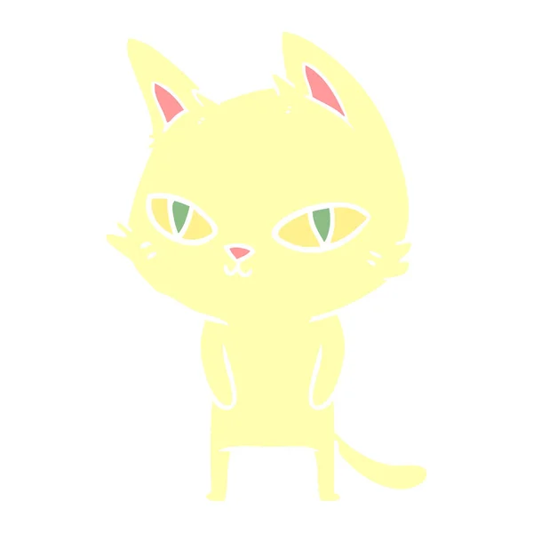 Gato Dibujos Animados Estilo Color Plano Con Ojos Brillantes — Vector de stock