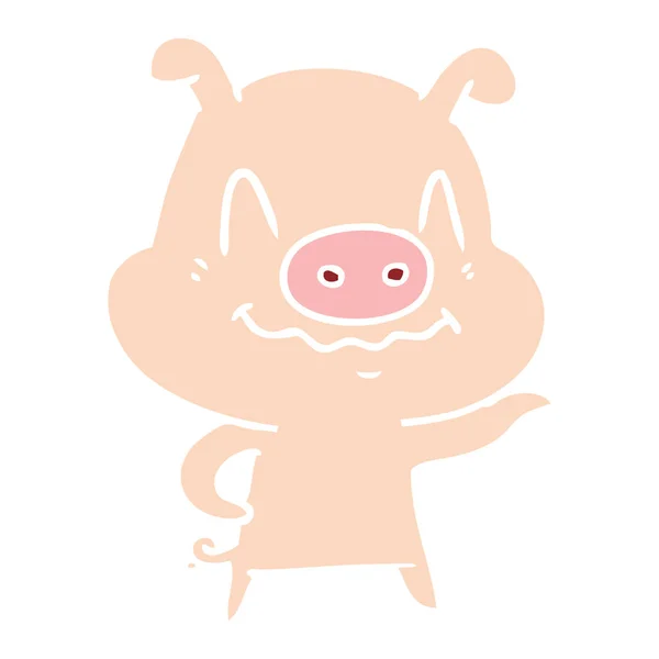 Nervioso Color Plano Estilo Dibujos Animados Cerdo — Vector de stock