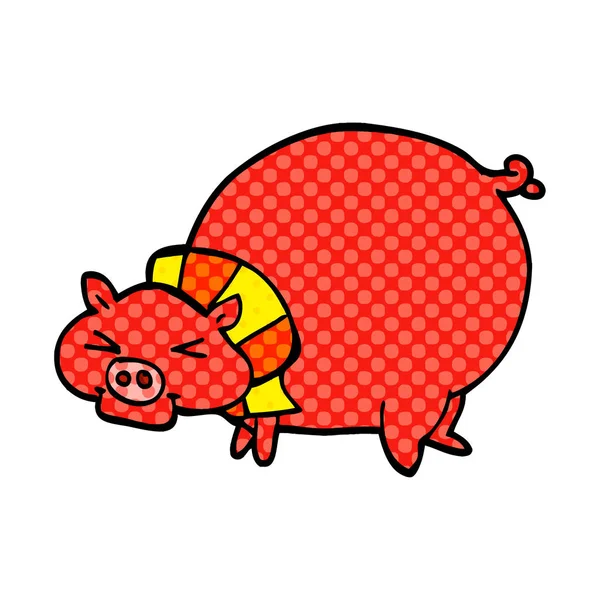 Dessin Animé Doodle Gros Porc — Image vectorielle