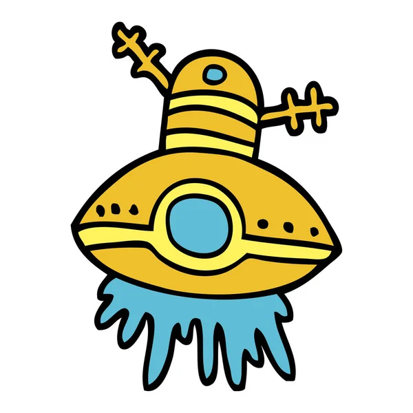 Dibujos Animados Doodle Nave Espacial Alienígena — Vector de stock