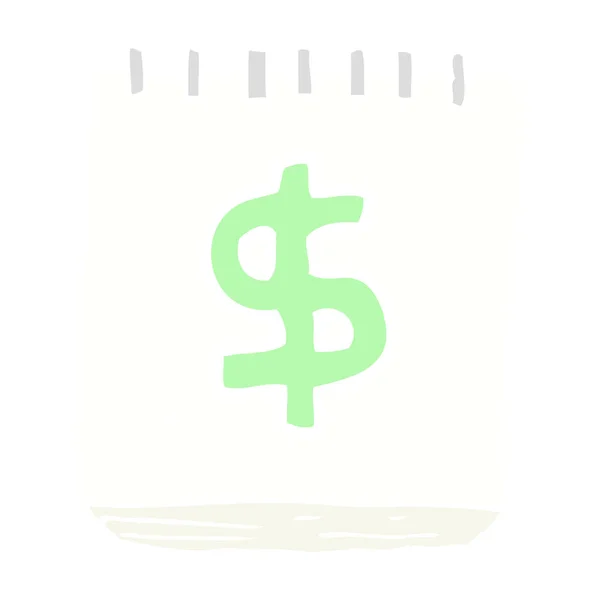Illustrazione Colori Piatta Del Blocco Note Con Simbolo Dollaro — Vettoriale Stock