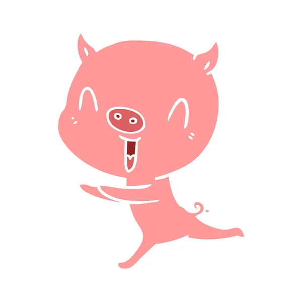 Glücklich Flache Farbe Stil Cartoon Schwein Läuft — Stockvektor