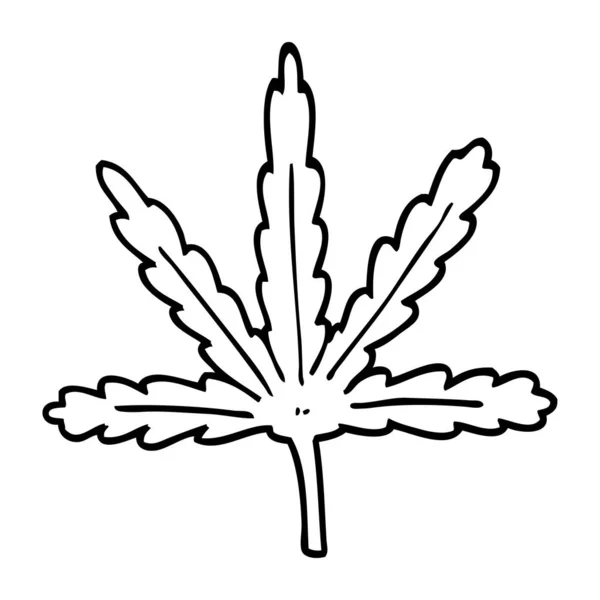 Línea Dibujo Dibujos Animados Marihuana Hoja — Vector de stock