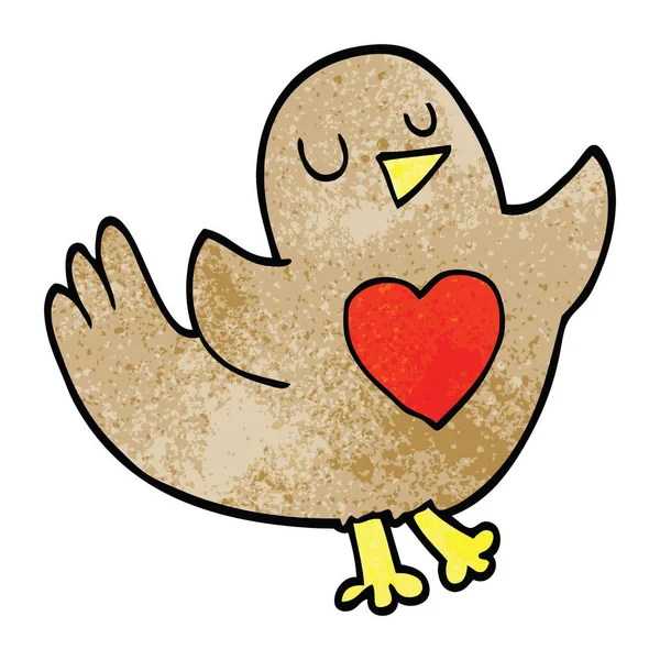 Fumetto Doodle Uccello Con Amore Cuore — Vettoriale Stock