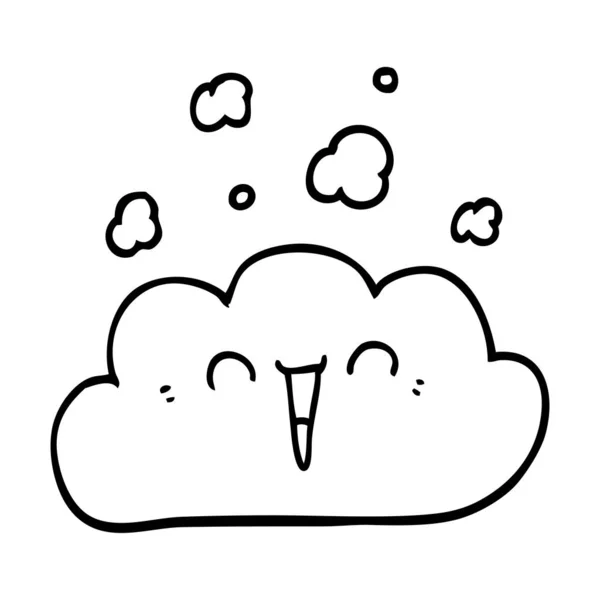 Línea Dibujo Dibujos Animados Nube Feliz — Vector de stock