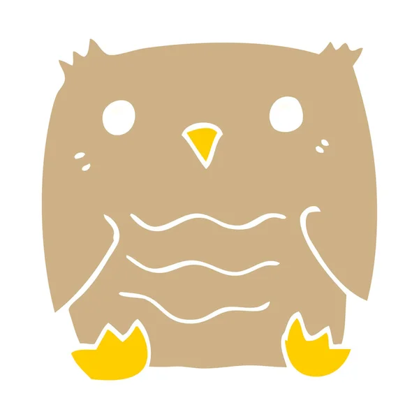 Cartoon Doodle Owl Flat Ikonen Isolerad Vit Bakgrund Vektor Illustration — Stock vektor